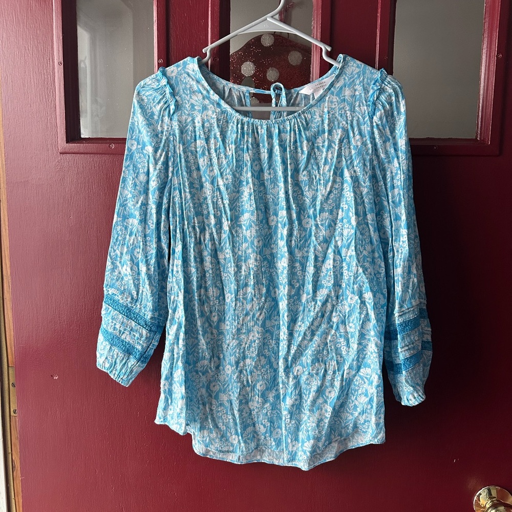 LC Lauren Conrad Light Blue Floral Blouse